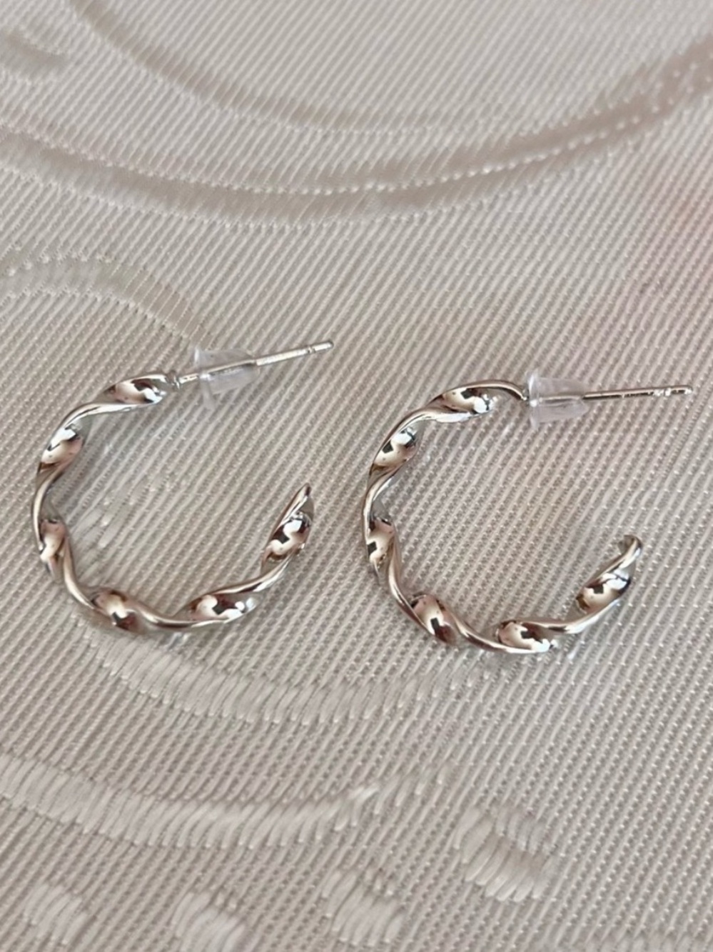 Twisted Hoop Stud Earrings - Silver
